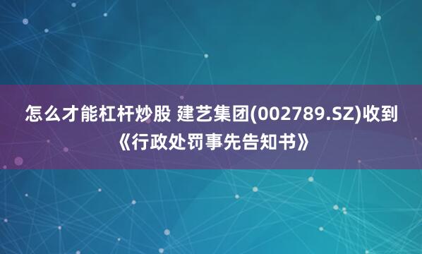 怎么才能杠杆炒股 建艺集团(002789.SZ)收到《行政处罚事先告知书》
